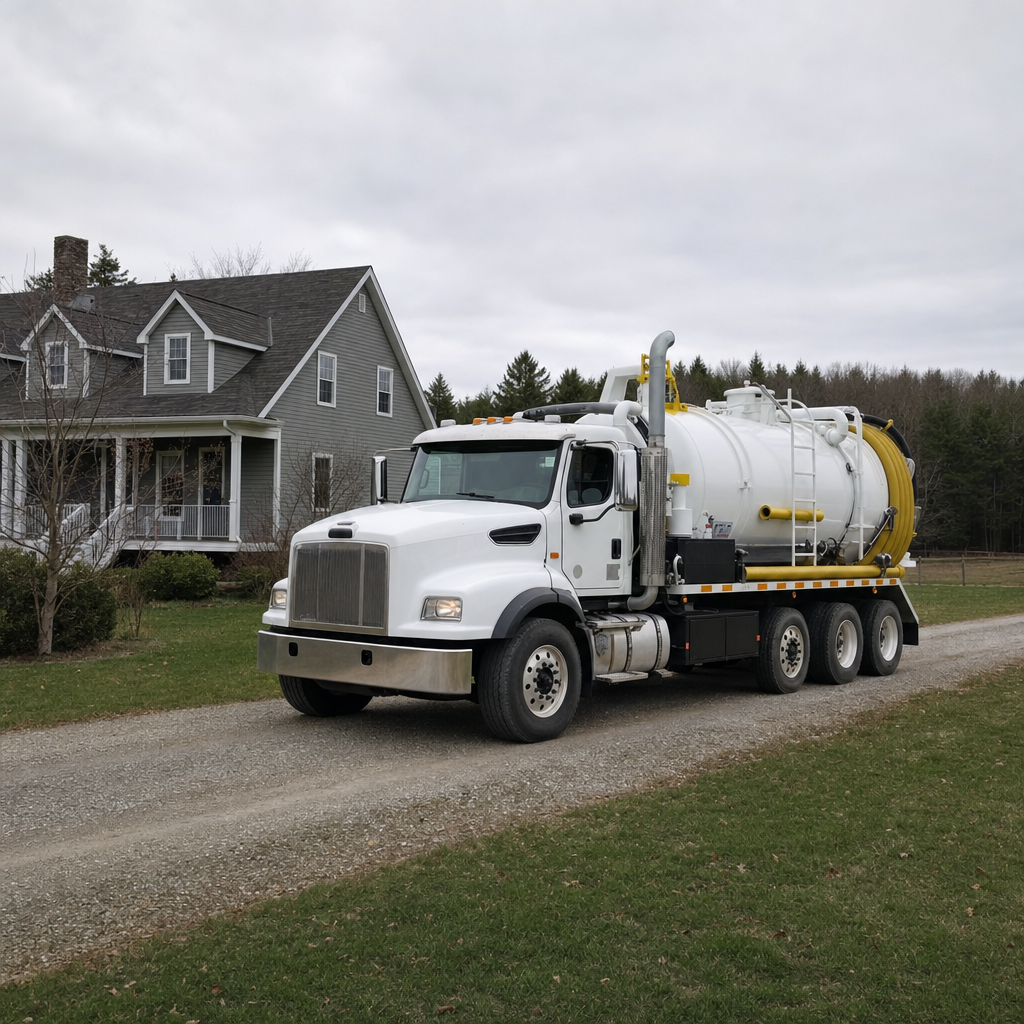 Septic vacuum truck arriving at a Lakewood home for same-day emergency service