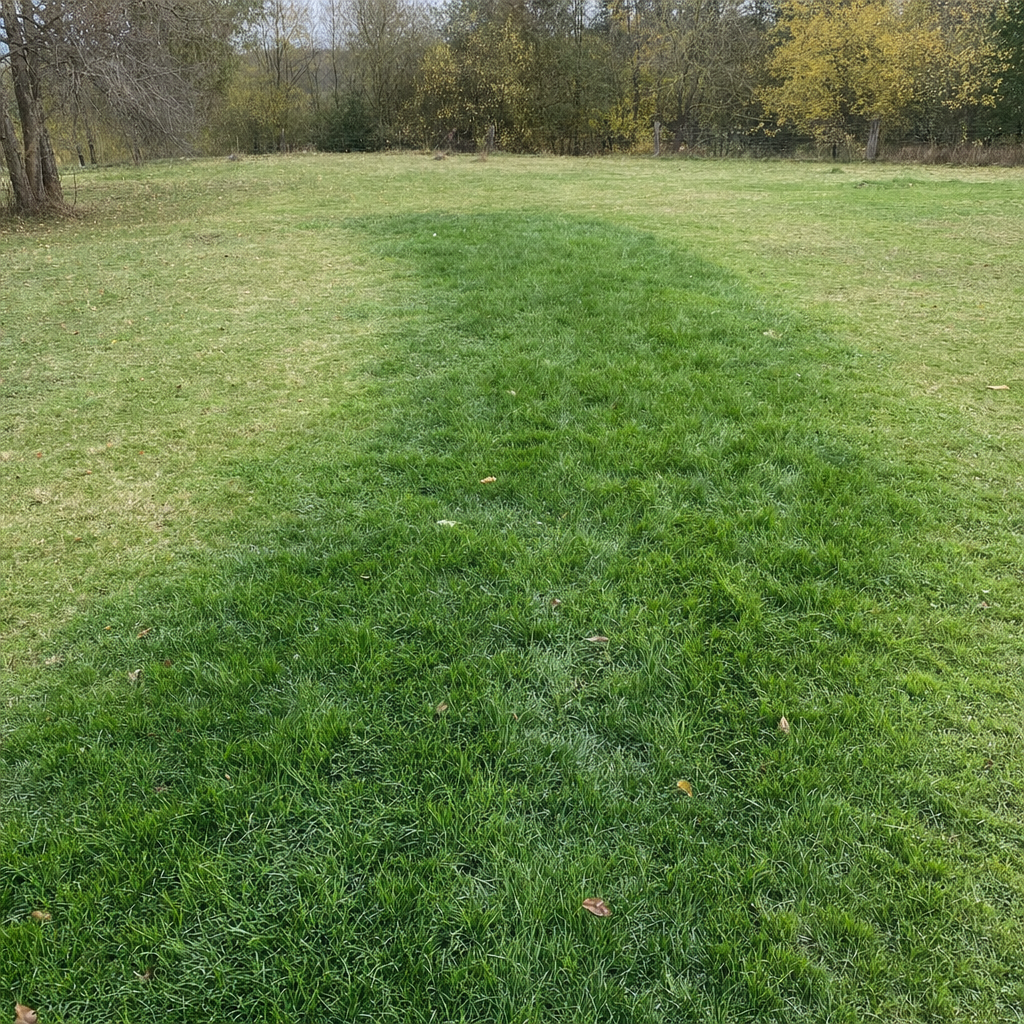 A soggy, unusually green patch of lawn over the drain field of a Lakewood home, a sign the septic tank needs pumping